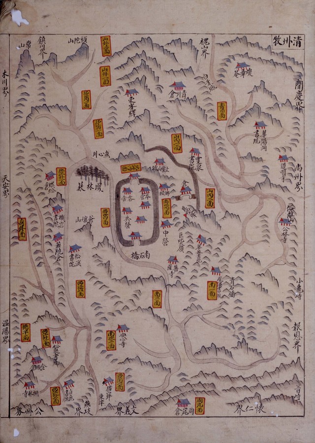 청주목 지도(출처: 『광여도(廣輿圖)』; 18세기 중반[영조 13~영조 52년경]에 제작된 작자 미상의 지도)