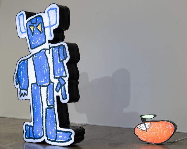 끄적끄적_구리의 로봇, 82×17.5×144cm, 금속판, LED채널, 2021