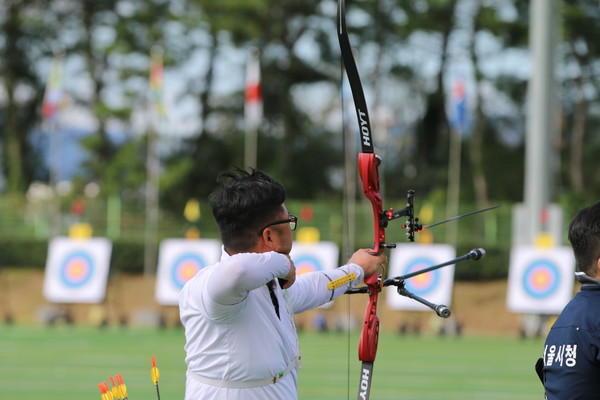 올림픽 스타인 김우진(청주시청)은 이번 전국체전 남자일반부 90m 결승 경기에서 308점을 따내 동메달을 획득했다. (사진=맹찬호 기자)