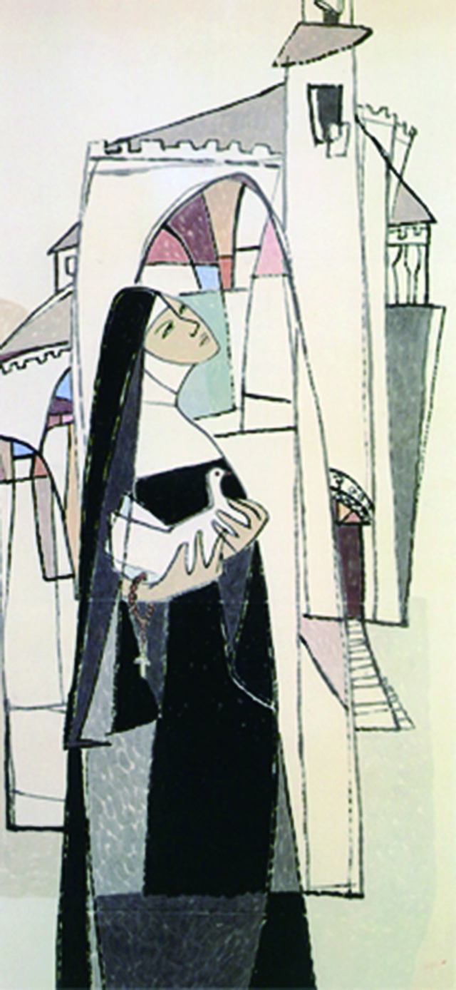 딸 영의 태몽을 그렸다는 ‘성당과 수녀와 비둘기’(바티칸 소장).