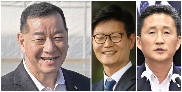 내년 지방선거에서 경쟁 상대로 만날 게 확실시 되는 최원철 현 공주시장과(왼쪽부터), 김정섭 전 시장, 임달희 현 공주시의회 의장.