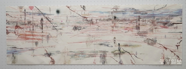 ▲우노 가츠유키, Landscape of Flowing zone, 175×530cm, 2023