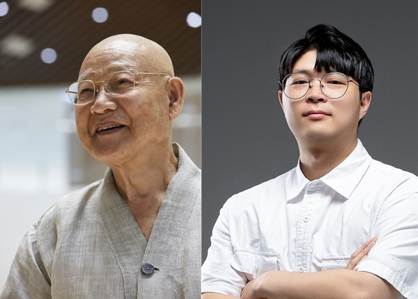 ▲최고령 작가 성파스님(왼쪽), 최연소 작가 정혁진씨