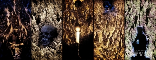 ▲ 김준기, 타자의거울 2506,2507,2508,2509,2502 각 180×90cm 아크릴 거울에 스크래치, 색상변환 LED, 한지, 라이트 박스, 혼합기법 2025/ 작가 제공